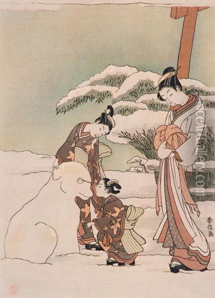 Giochi Nella Neve Oil Painting - Suzuki Harunobu