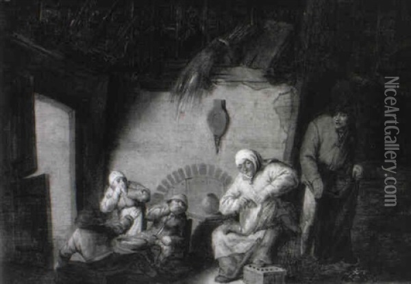 Peasant Interior With A Mother Tending Her Child Oil Painting - Adriaen Jansz van Ostade