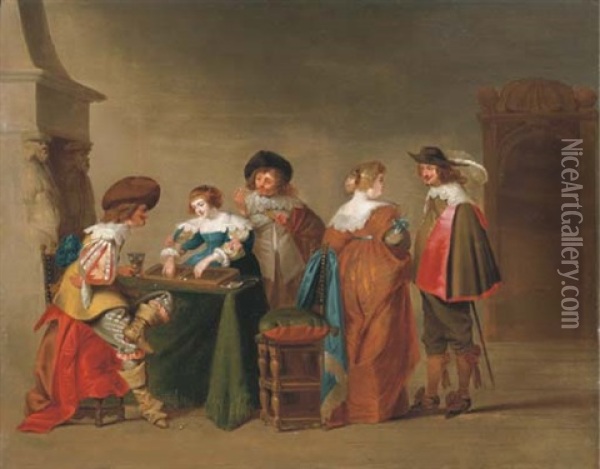 Elegant Company Playing Tric-trac Oil Painting - Christoffel Jacobsz. Van Der Lamen