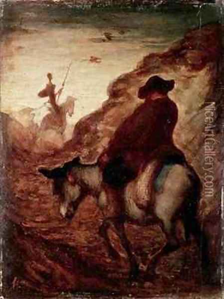 Sancho and Don Quixote Oil Painting - Honore Daumier