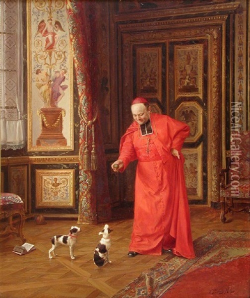 El Cardenal Y Los Perritos Oil Painting - Victor Marais-Milton