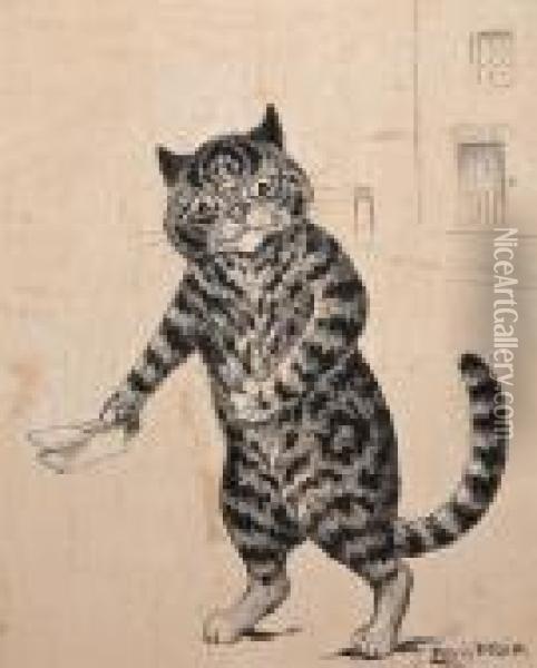 Cat Andmouse Trap Oil Painting - Louis William Wain