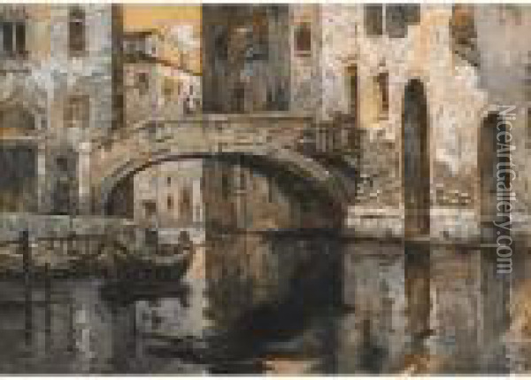 On The Venetian Canal Oil Painting - Maurice Bompard