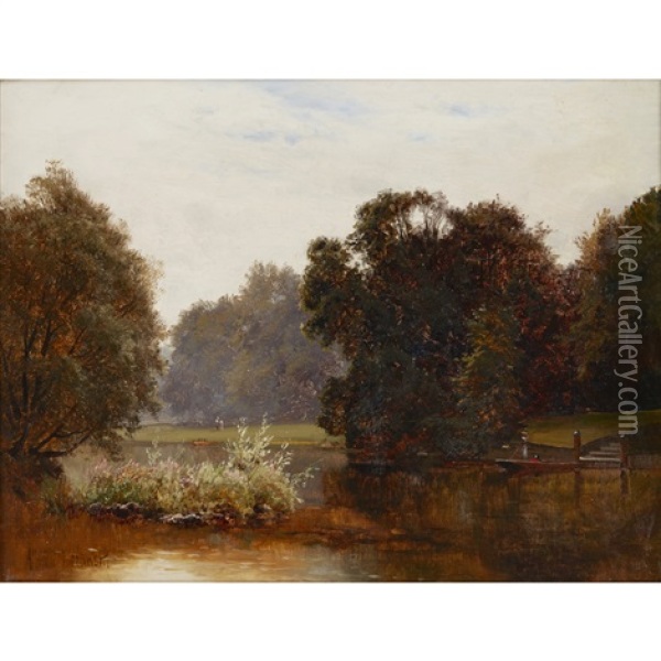 In Cool Retreats - Thames Ditton Oil Painting - Alfred de Breanski Sr