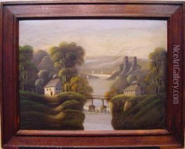 River Landscape Oil Painting - Thomas Chambers