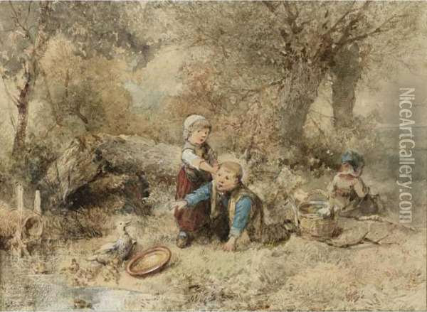 Children Feeding The Ducks Oil Painting - Jan Mari Henri Ten Kate