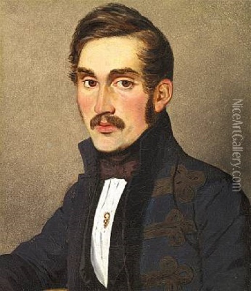 Portrait Of The Artist's Brother Colonel Emanuel Andreas Lundbye Oil Painting - Johan Thomas Lundbye