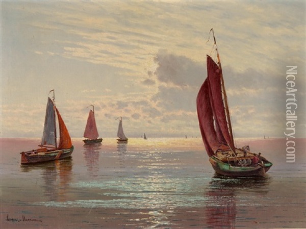 Fischerboote Vor Sonnenuntergang Oil Painting - Ernst Hugo Lorenz-Morovana