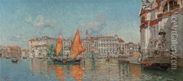 The Grand Canal, From Santa Maria Della Salute, Venice Oil Painting - Antonio Maria de Reyna Manescau