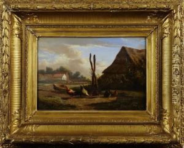 Gardsidyll Med Pickande Honor Oil Painting - Johan Lodewijk Van Leemputten