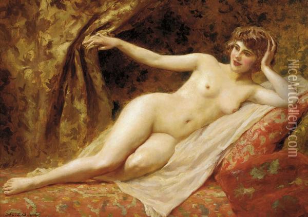 A Reclining Female Nude Oil Painting - Abel Dominique Boye