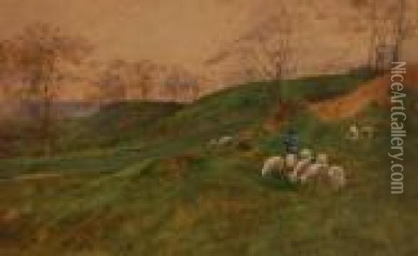 Shepherd And Sheep Inlandscape Oil Painting - Anton Mauve