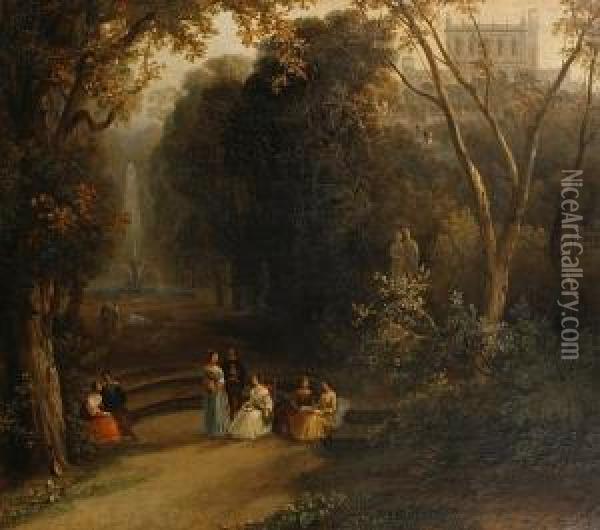 Figures Gathered In A Park Oil Painting - John Rawson Walker