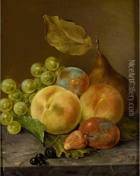 Still Life With Grapes, Peaches And A Prune Oil Painting - Dirk Jan Hendrik Joostens