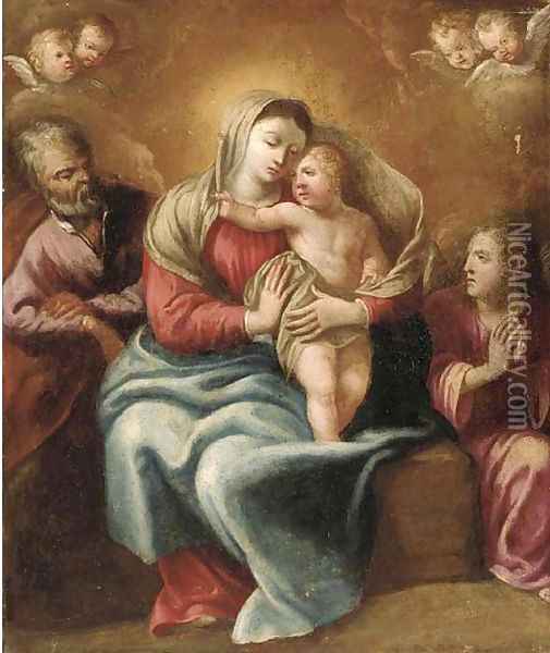 The Holy Family with an Angel Oil Painting - Anton Raphael Mengs
