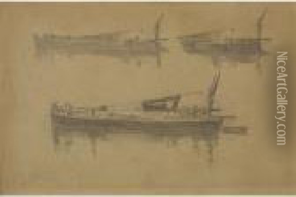 Barge Studies Oil Painting - Arthur Ernest Streeton