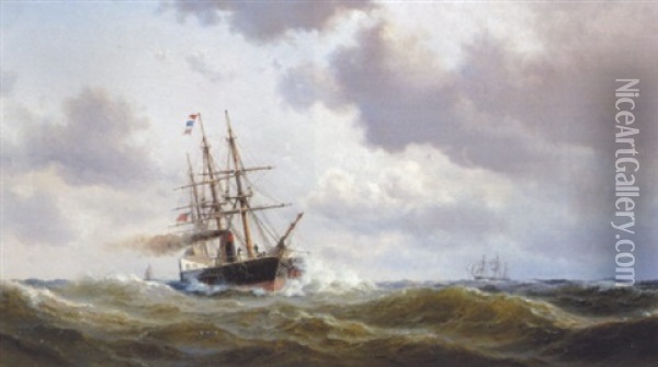 Marine Med Hjuldamper Pa Havet Oil Painting - Vilhelm Melbye