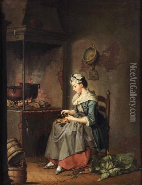 En Qvinna Som Klyfver Morotter Oil Painting - Pehr Hillestrom