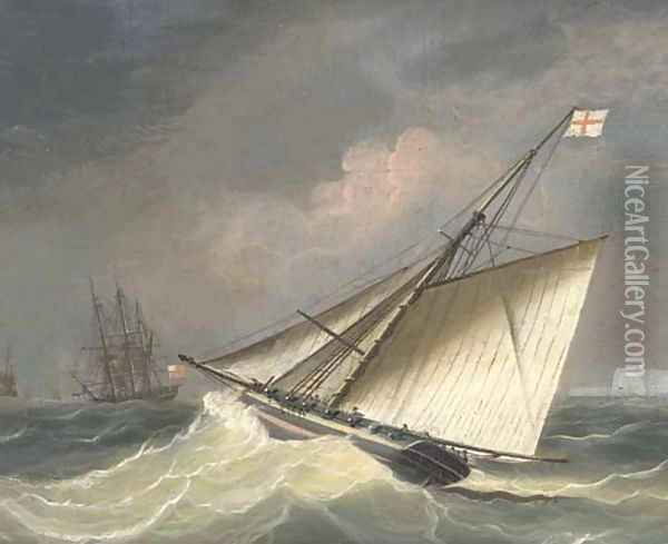 An armed cutter heading out to the squadron offshore Oil Painting - Thomas Sen Buttersworth