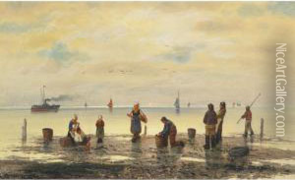 Fisherfolk And Young On The Beach Oil Painting - A. Vescovi