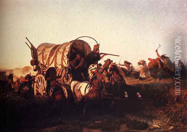 The Attack On The Emigrant Train Oil Painting - Charles Ferdinand Wimar