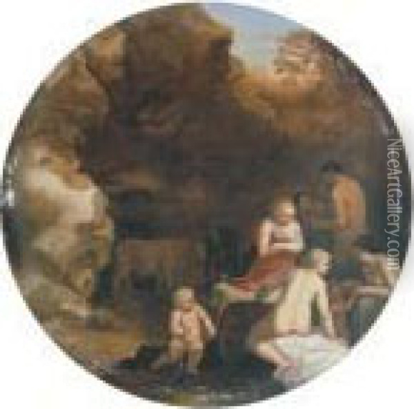 Nymphs And Satyrs In A Grotto Oil Painting - Jan van Haensbergen