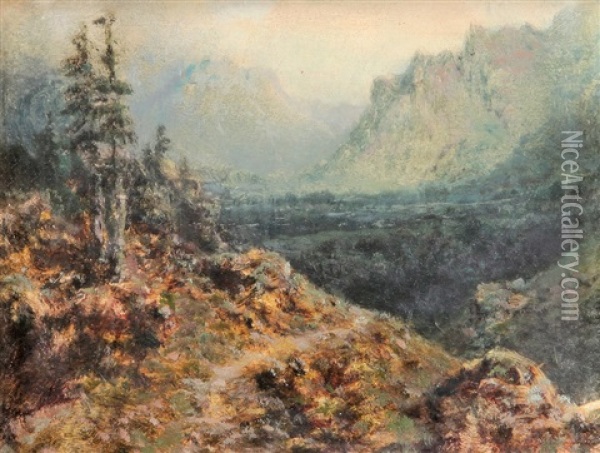 Alpska Krajina Oil Painting - August Bedrich Piepenhagen