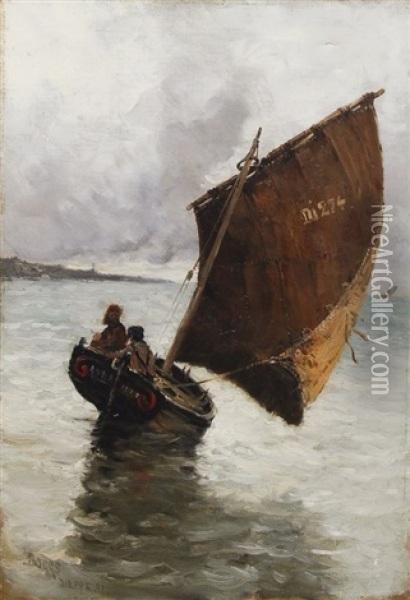 Segelboot In Der Wende Vor Der Kuste Von Dieppe Oil Painting - Frank Myers Boggs