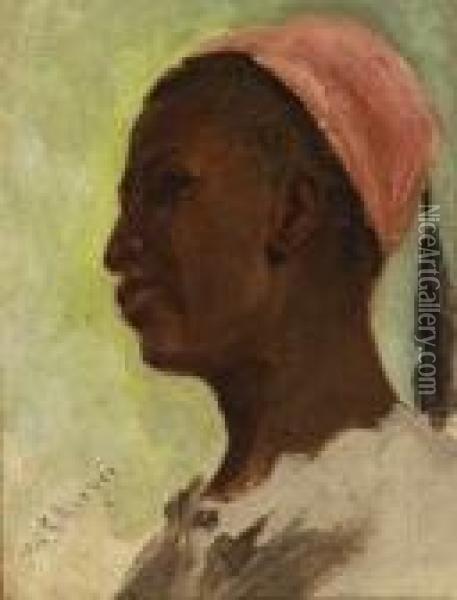 Afrikaner Mit Fez. Oil Painting - Adolf Schreyer