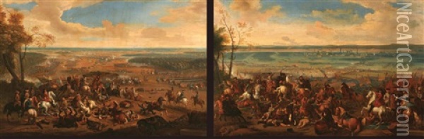 Battle Of Torino (+ Another; Pair) Oil Painting - Adam Frans van der Meulen