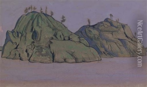 Study Of Two Islands In Lake Ladoga Oil Painting - Nikolai Konstantinovich Roerich