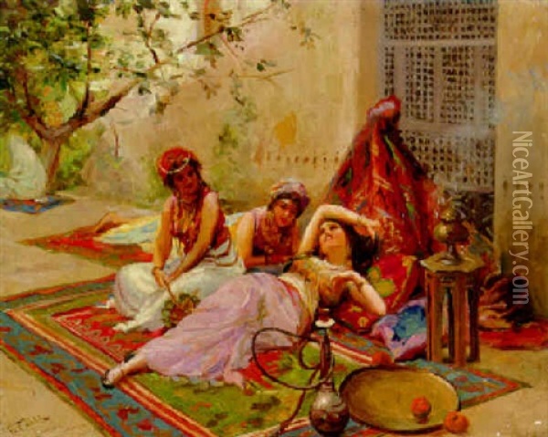 Oriental Girls Resting Beneath A Tree Oil Painting - Fabio Fabbi