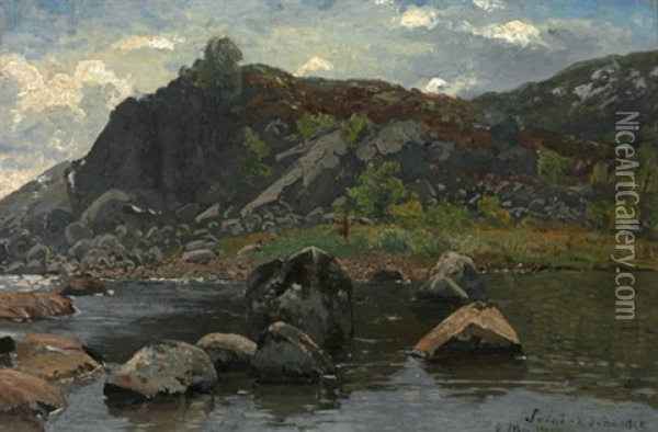 Norwegische Kustenlandschaft Auf Der Insel Svinor Oil Painting - Adolf Gustav Schweitzer