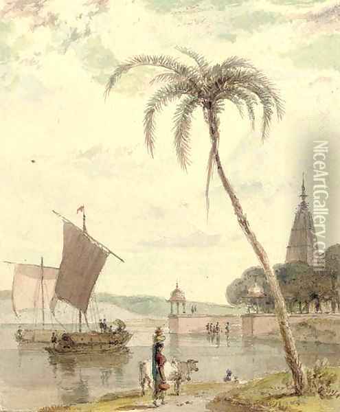 View on the Ganges Oil Painting - William Daniell RA
