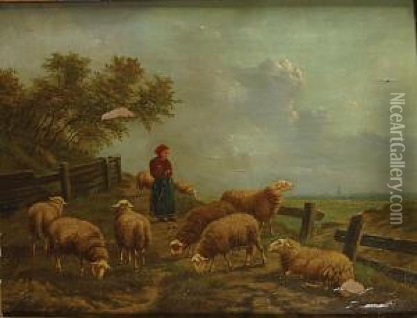 Berger Et Ses Moutons Oil Painting - Arthur De Waerhert
