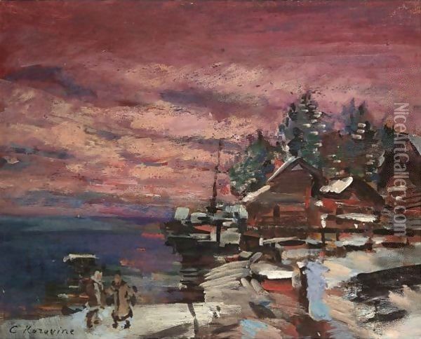 Village In Winter Oil Painting - Konstantin Alexeievitch Korovin