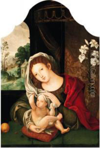 The Madonna And Child - Central Compartment Of A Triptych Oil Painting - Jan Mabuse