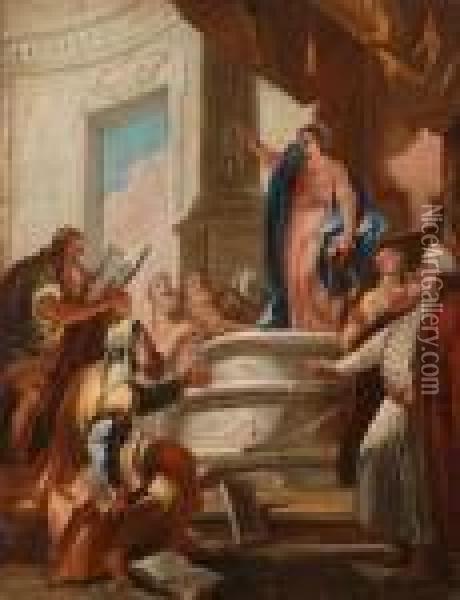 Jesusund Die Schriftgelehrten Im Tempel Oil Painting - Gaspare Diziani