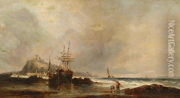 Low Tide At St Michaels Mount Oil Painting - William Adolphu Knell