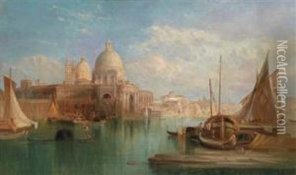 Venetian Scene - View Of Santa Maria Della Salute Oil Painting - Alfred Pollentine