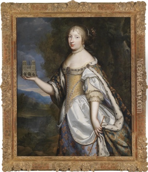 Portrat Der Maria Theresia Von Spanien, Konigin Von Frankreich, Als Schirmherrin Der Kathedrale Notre-dame De Paris Oil Painting - Charles Beaubrun