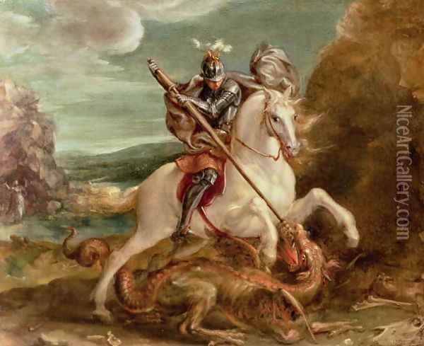St. George slaying the dragon Oil Painting - Hans Von Aachen