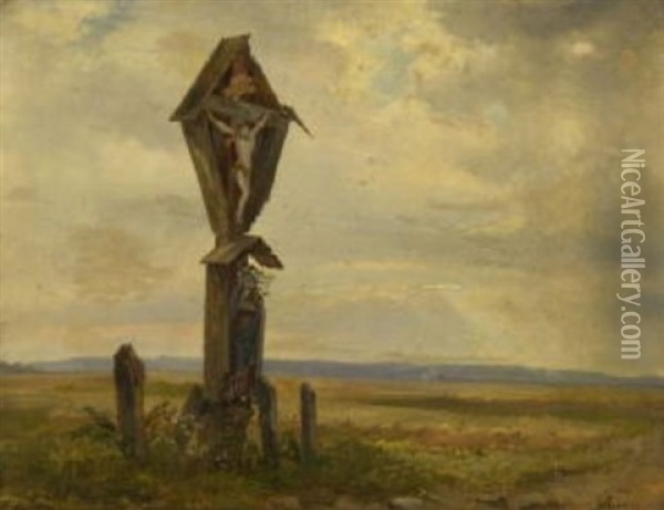 Feldkreuz Bei Abendstimmung Oil Painting - Adolf Heinrich Lier