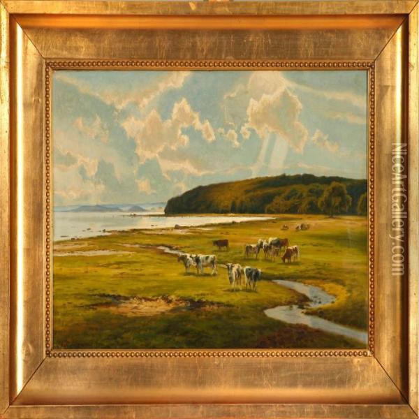 A Landscape With Cows Oil Painting - Carl Milton Jensen