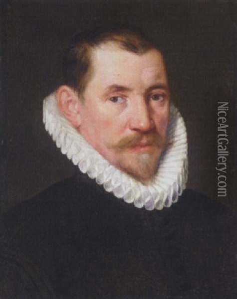 Portrait Of A Gentleman Wearing Black With White Ruff Oil Painting - Frans Pourbus the Elder