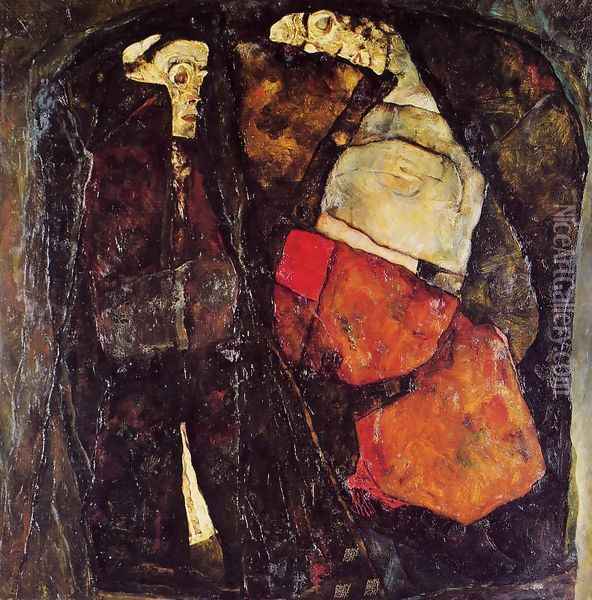 Pregnant Woman And Death Oil Painting - Egon Schiele