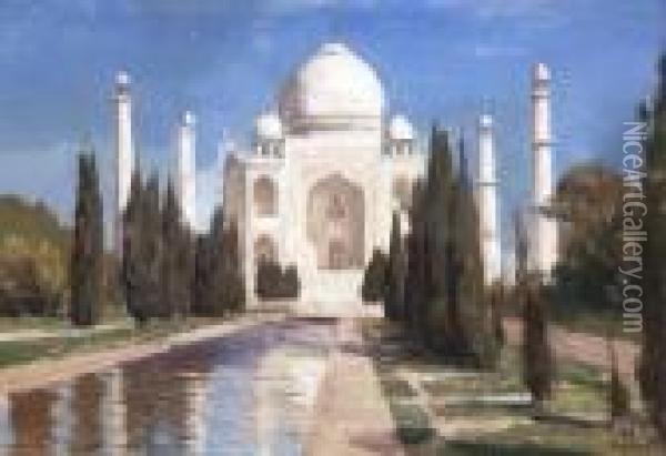 Blick Auf Das Tadj Mahal. Oil Painting - Georg Macco