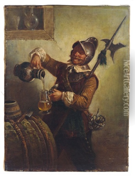 Landsknecht Im Weinkeller Oil Painting - Eberhard Stammel