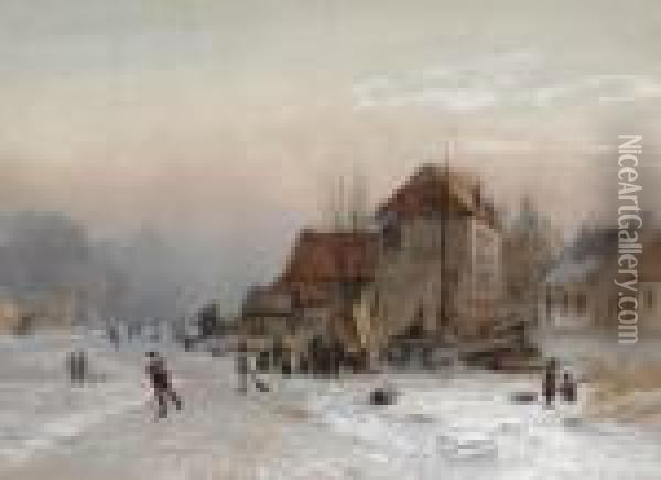 Ice Skaters On The Borders Of A City Oil Painting - Piet Schipperus