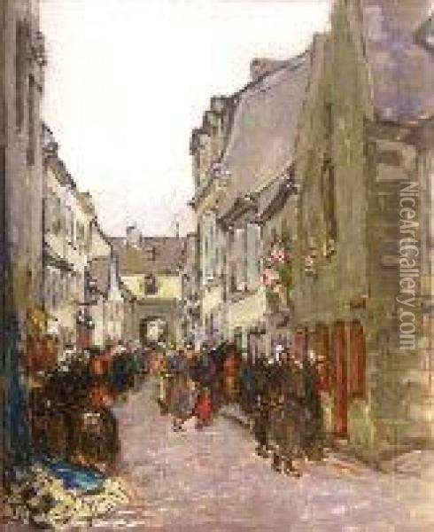 Street Scene With Figures Oil Painting - Georgina Moutray Kyle